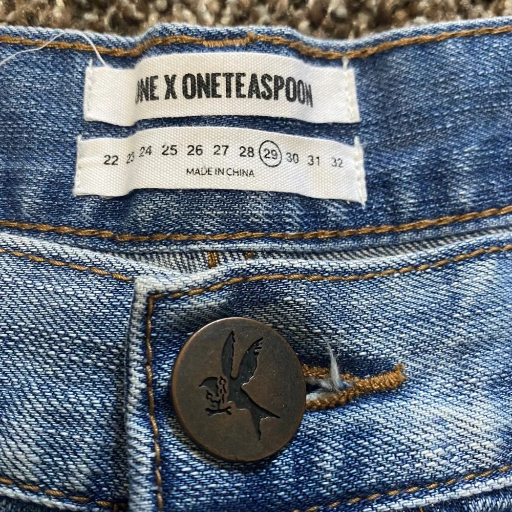 One Teaspoon 29 Bandits Relaxed Fit Shorts long rise twisted Button Fly Blue‎